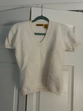 Vintage Angora Lambswool Cream V Neck Sweater